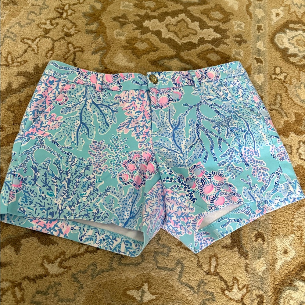 Lilly Pulitzer Aqua Floral Coral-Print Shorts
